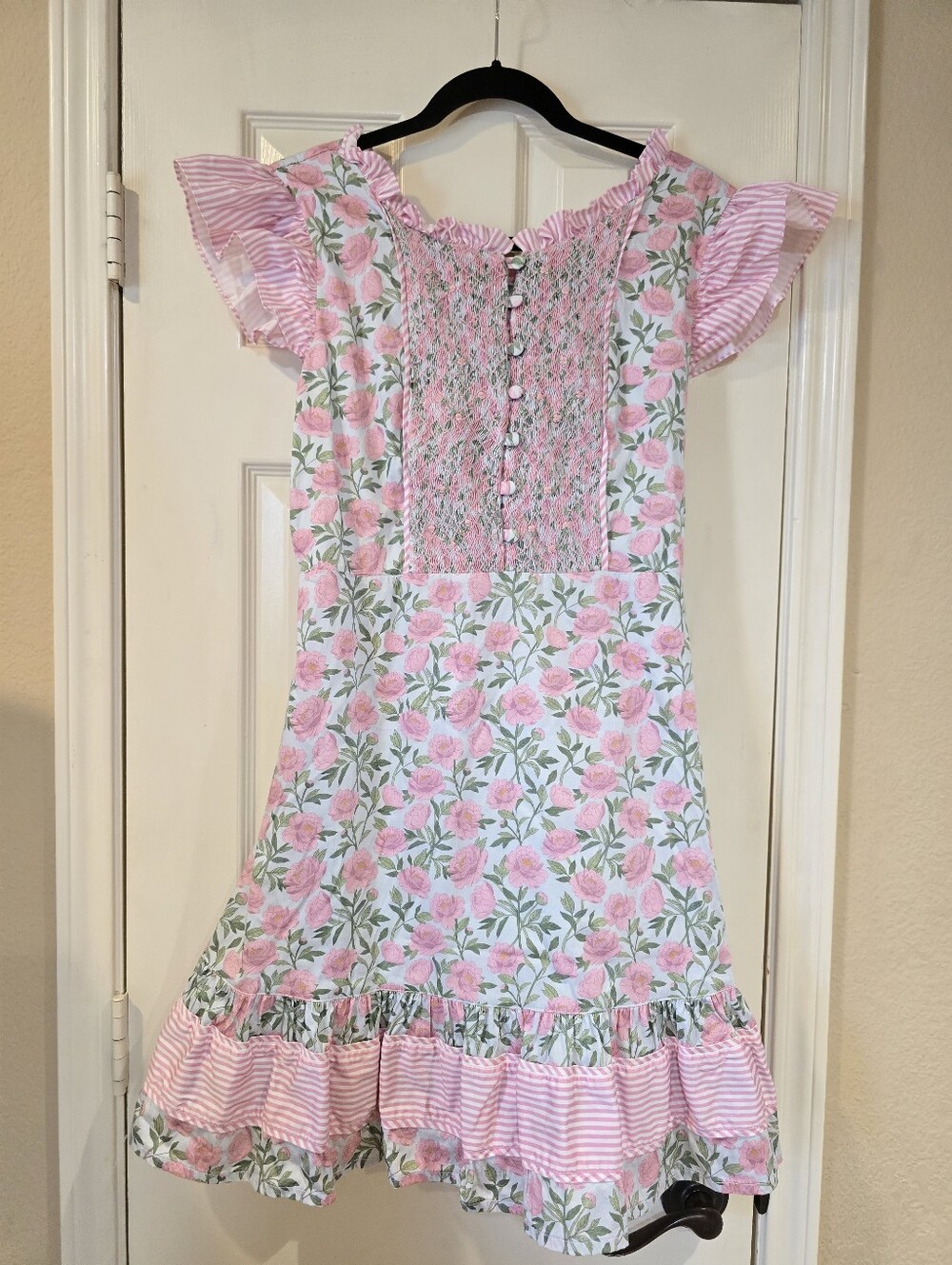 Dondolo Ruffle Sleeve Smocked Mini Dress Peony Print XL